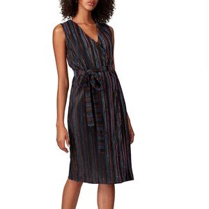 NWOT RACHEL Rachel Roy Black Metallic Stripe Tie-Waist Midi Dress